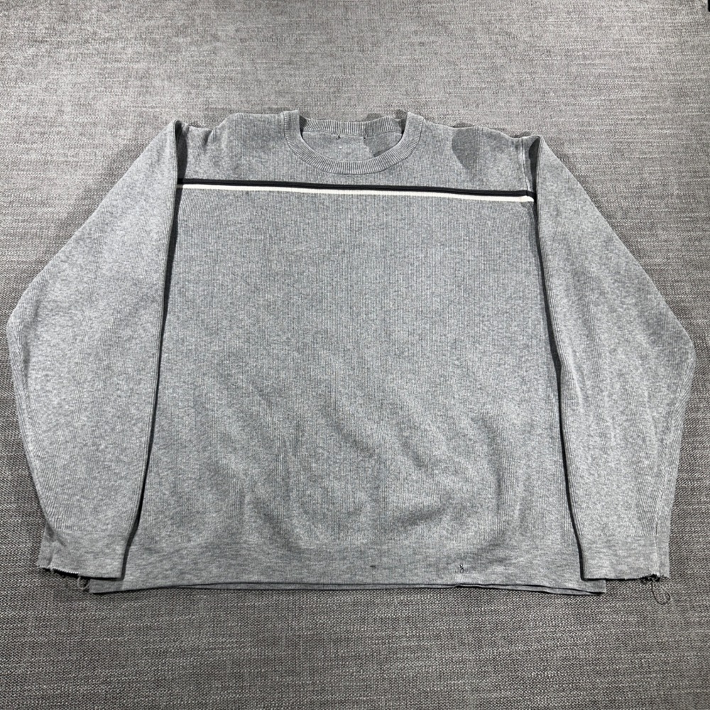 Unbranded‎ Ribbed Knit Sweater Unisex XL Gray Fair Distressed Side Stripe Crew